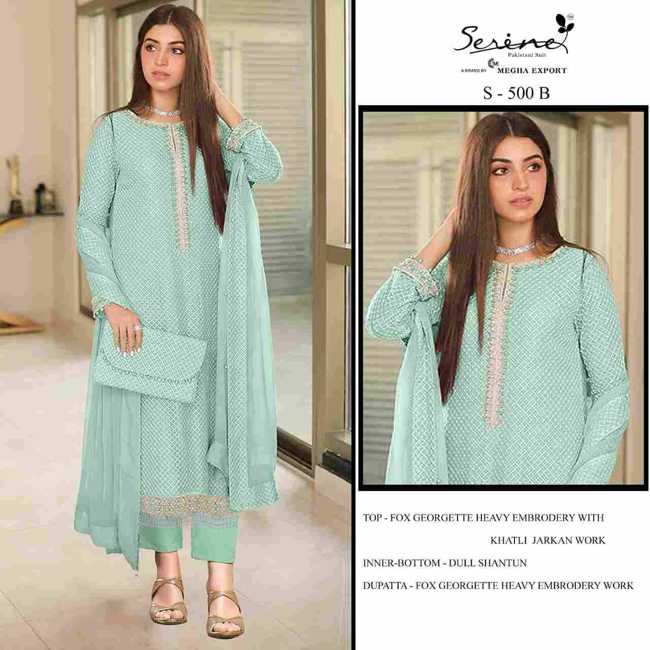 Serene Hit Design S-500 Colours By Serene S-500-A To S-500-D Series Designer Pakistani Suits Beautiful Fancy Colorful Stylish Party Wear & Occasional Wear Faux Georgette Embroidered Dresses At Wholesale Price