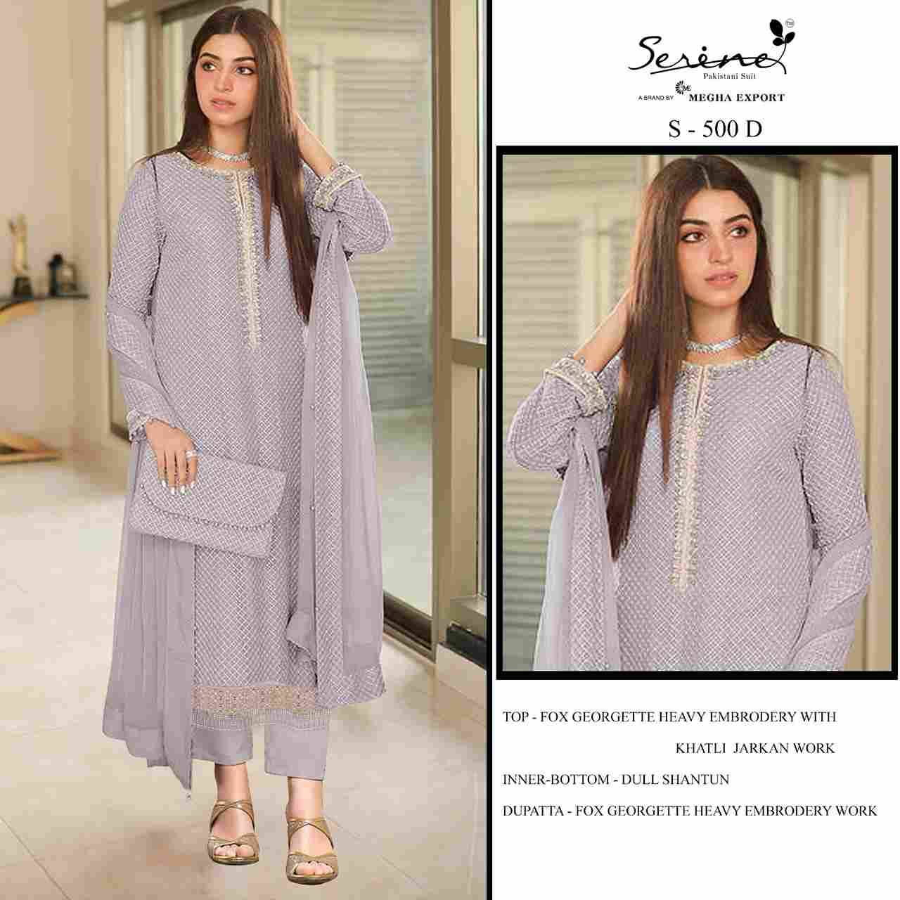 Serene Hit Design S-500 Colours By Serene S-500-A To S-500-D Series Designer Pakistani Suits Beautiful Fancy Colorful Stylish Party Wear & Occasional Wear Faux Georgette Embroidered Dresses At Wholesale Price