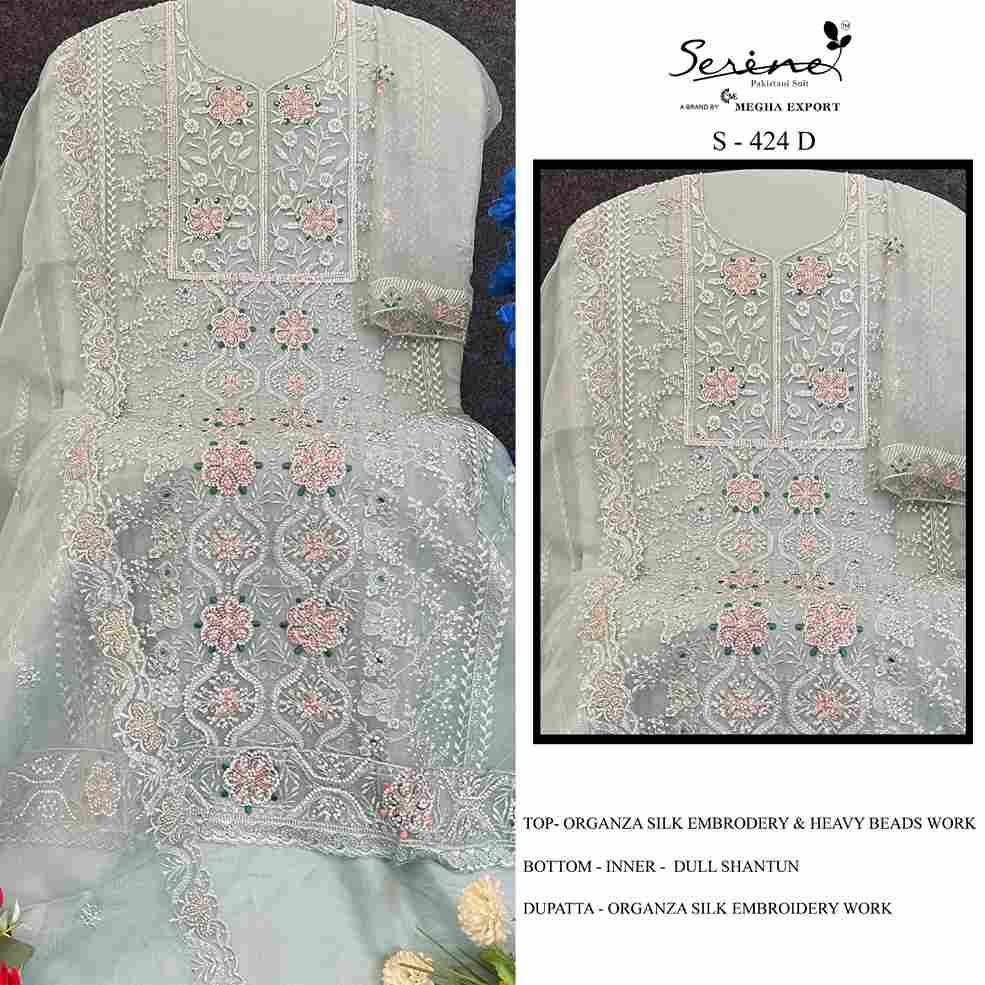 Serene Hit Design S-424 Colours By Serene S-424-A To S-424-D Series Designer Pakistani Suits Beautiful Fancy Colorful Stylish Party Wear & Occasional Wear Organza Silk Embroidered Dresses At Wholesale Price