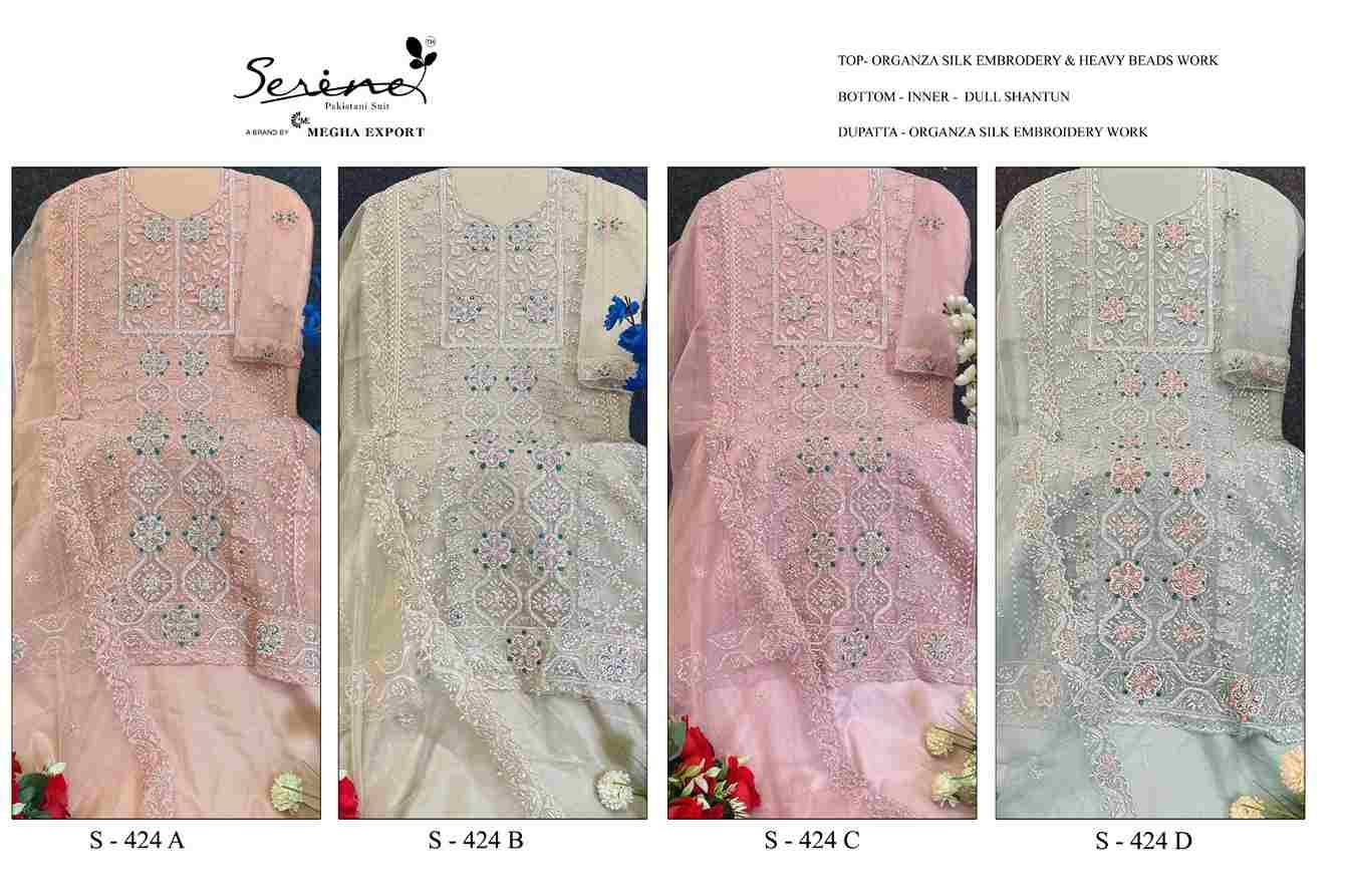 Serene Hit Design S-424 Colours By Serene S-424-A To S-424-D Series Designer Pakistani Suits Beautiful Fancy Colorful Stylish Party Wear & Occasional Wear Organza Silk Embroidered Dresses At Wholesale Price