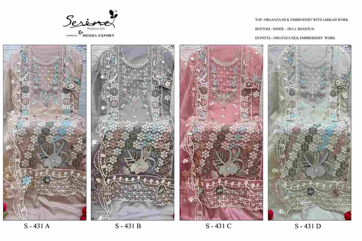 Serene Hit Design S-431 Colours By Serene S-431-A To S-431-D Series Designer Pakistani Suits Beautiful Fancy Colorful Stylish Party Wear & Occasional Wear Organza Silk Embroidered Dresses At Wholesale Price