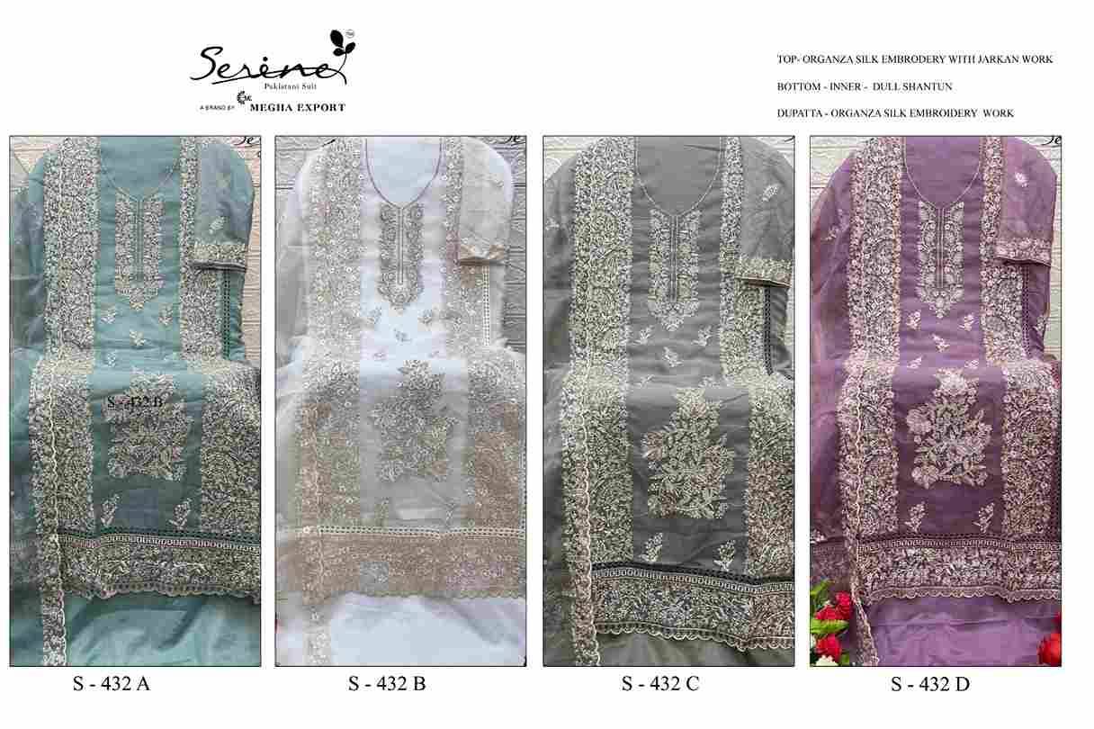 Serene Hit Design S-432 Colours By Serene S-432-A To S-432-D Series Designer Pakistani Suits Beautiful Fancy Colorful Stylish Party Wear & Occasional Wear Organza Silk Embroidered Dresses At Wholesale Price