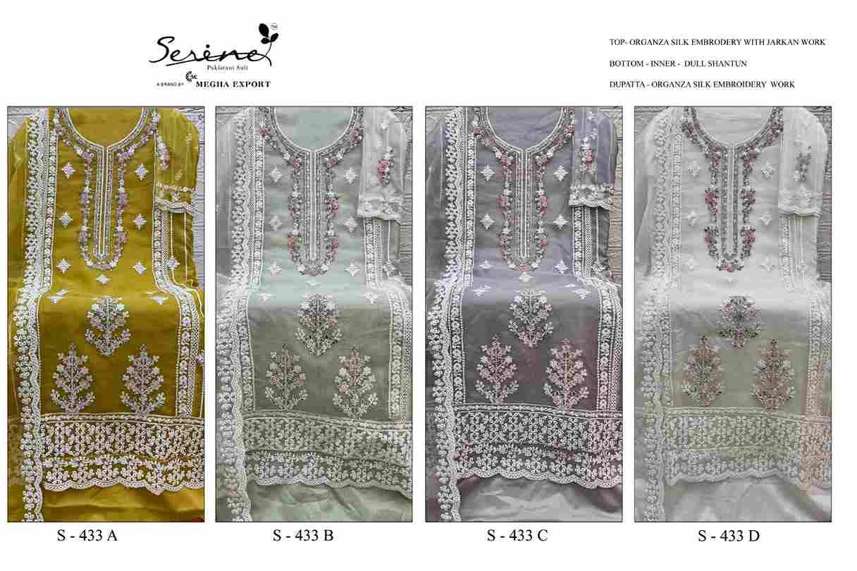 Serene Hit Design S-433 Colours By Serene S-433-A To S-433-D Series Designer Pakistani Suits Beautiful Fancy Colorful Stylish Party Wear & Occasional Wear Organza Silk Embroidered Dresses At Wholesale Price