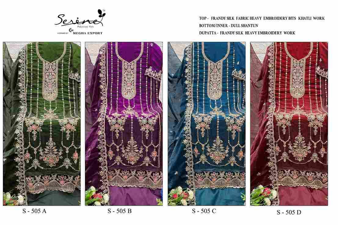 Serene Hit Design S-505 Colours By Serene S-505-A To S-505-D Series Designer Pakistani Suits Beautiful Fancy Colorful Stylish Party Wear & Occasional Wear Silk Embroidered Dresses At Wholesale Price