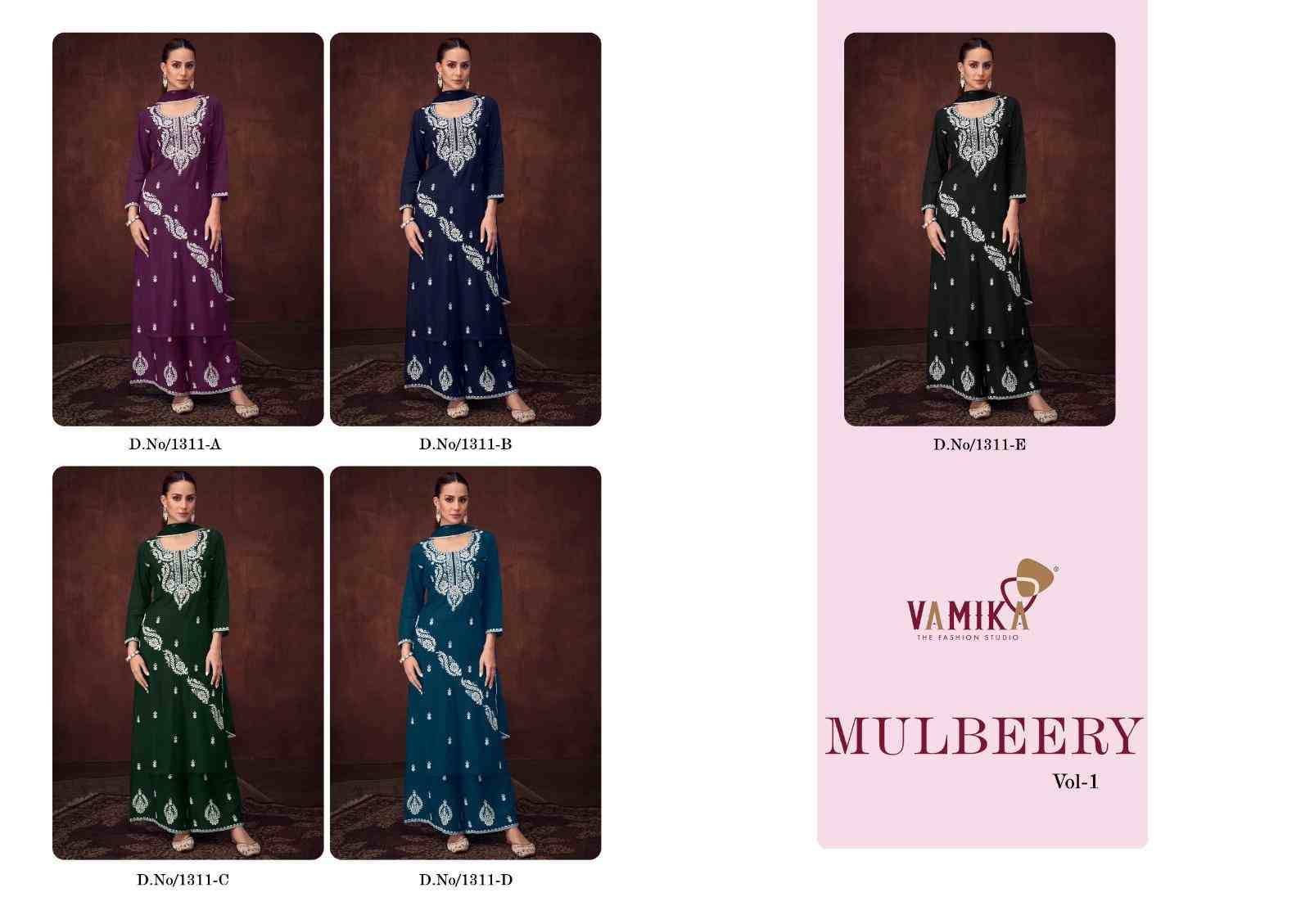 Mulberry Vol-1 By Vamika 1311-A To 1311-E Series Designer Sharara Stylish Fancy Colorful Beautiful Party Wear & Ethnic Wear Collection Viscose Rayon Dresses At Wholesale Price