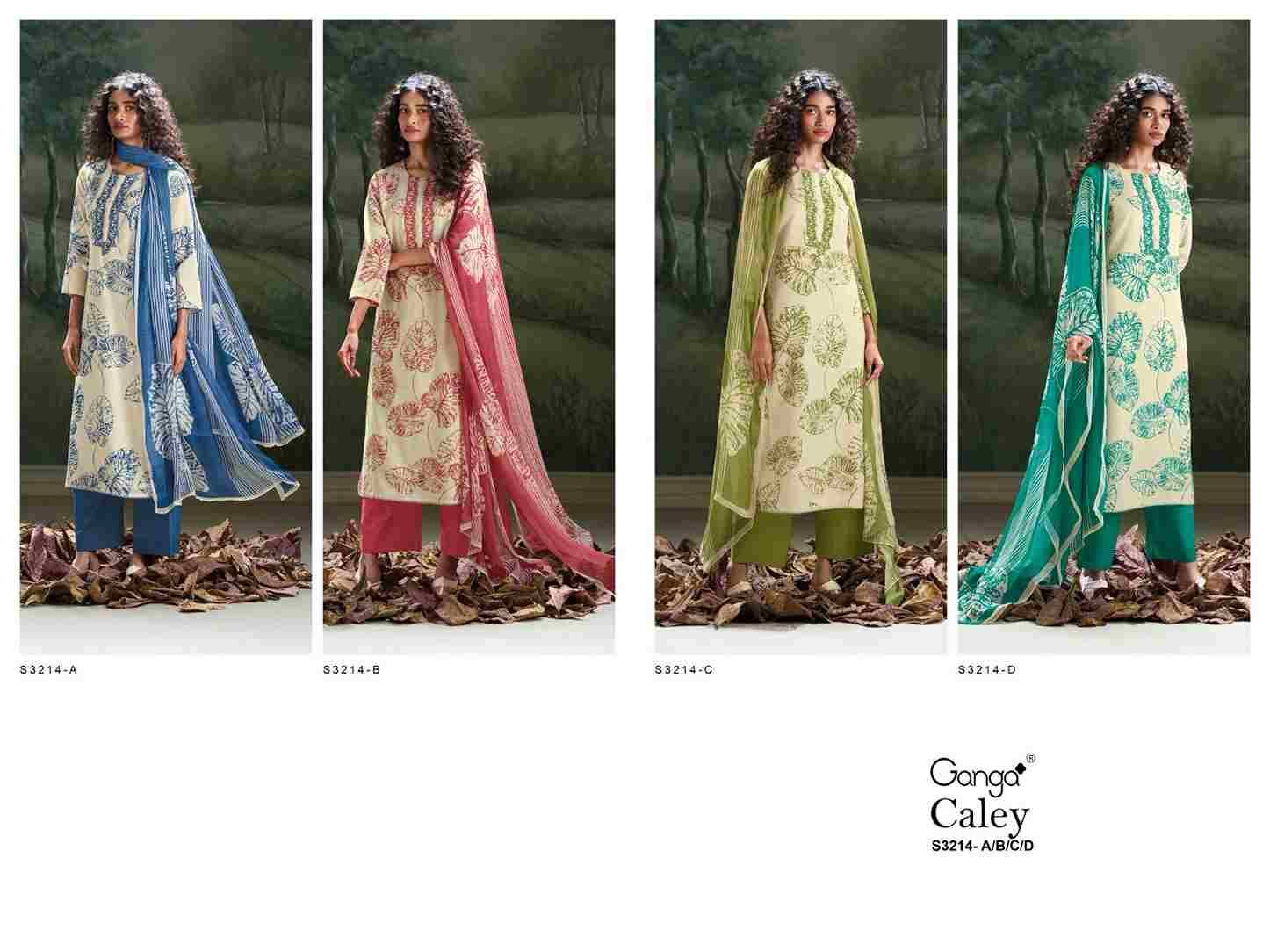 Caley-3214 By Ganga Fashion 3214-A To 3214-D Series Beautiful Festive Suits Colorful Stylish Fancy Casual Wear & Ethnic Wear Cotton Linen Print Dresses At Wholesale Price