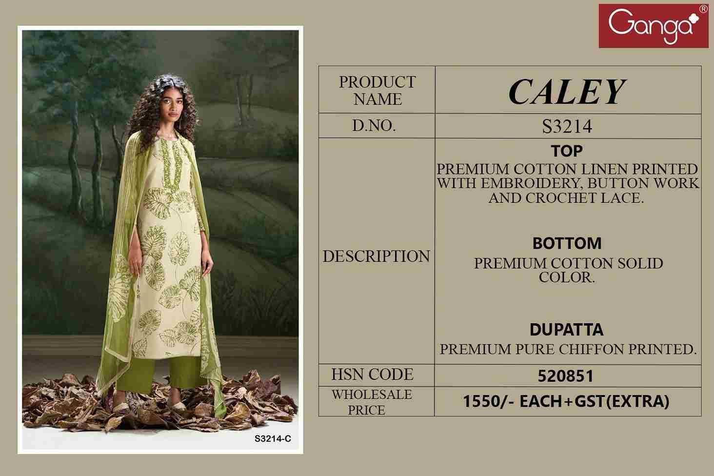 Caley-3214 By Ganga Fashion 3214-A To 3214-D Series Beautiful Festive Suits Colorful Stylish Fancy Casual Wear & Ethnic Wear Cotton Linen Print Dresses At Wholesale Price