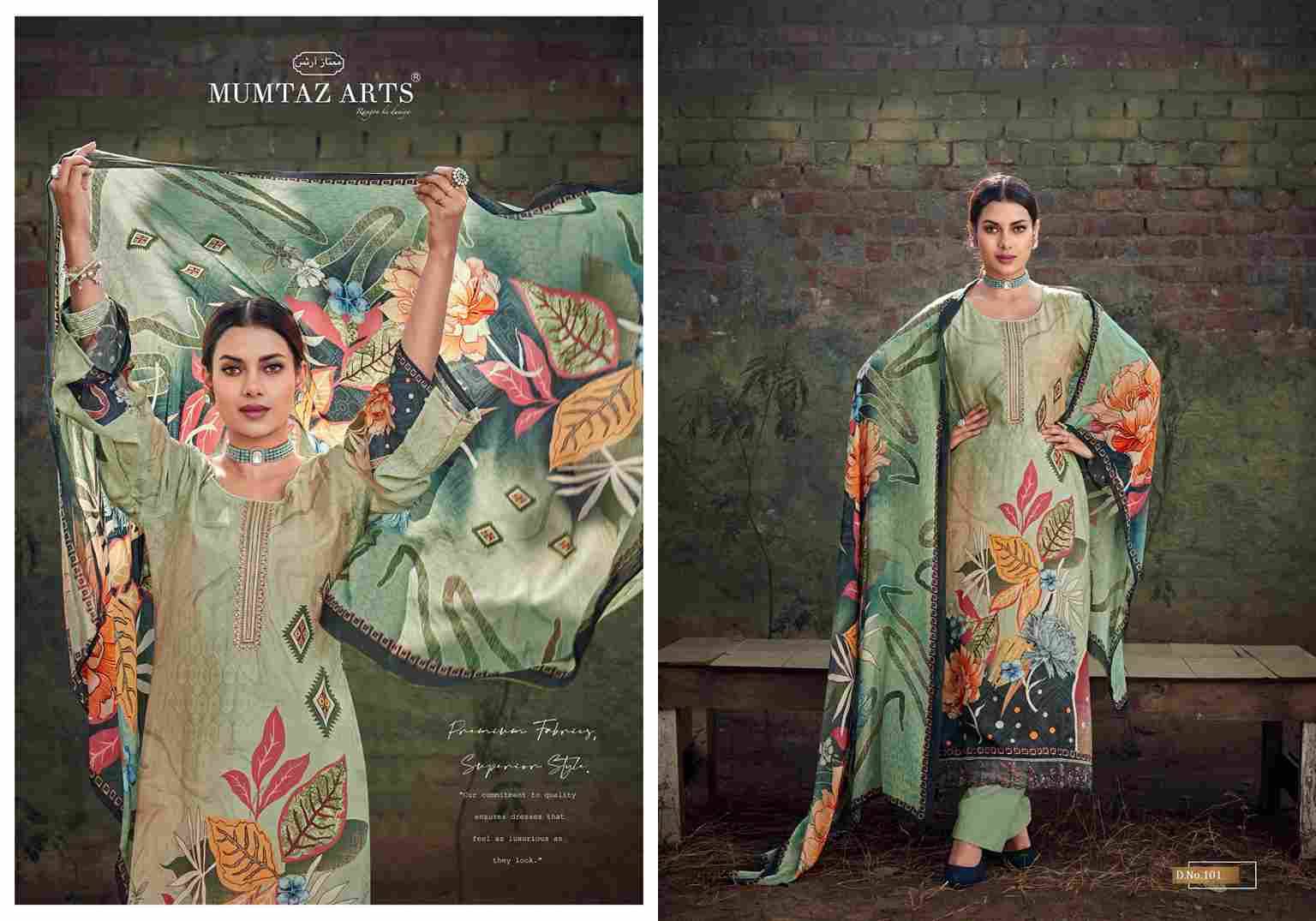 Tulip Tales By Mumtaz Arts 101 To 104 Series Beautiful Festive Suits Colorful Stylish Fancy Casual Wear & Ethnic Wear Pure Viscose Muslin Print With Work Dresses At Wholesale Price