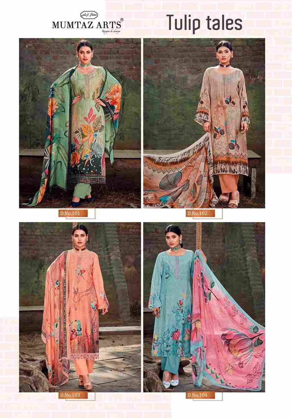 Tulip Tales By Mumtaz Arts 101 To 104 Series Beautiful Festive Suits Colorful Stylish Fancy Casual Wear & Ethnic Wear Pure Viscose Muslin Print With Work Dresses At Wholesale Price