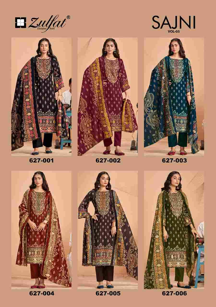 Sajni Vol-5 By Zulfat 627-001 To 627-006 Series Beautiful Festive Suits Stylish Fancy Colorful Casual Wear & Ethnic Wear Pure Jam Cotton Print Dresses At Wholesale Price