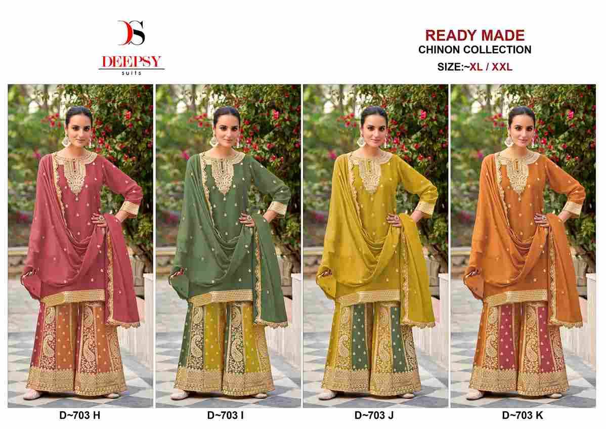 Deepsy Hit Design 703 Colours Vol-3 By Deepsy Suits 703-H To 703-K Series Beautiful Pakistani Suits Colorful Stylish Fancy Casual Wear & Ethnic Wear Pure Chinnon Embroidered Dresses At Wholesale Price