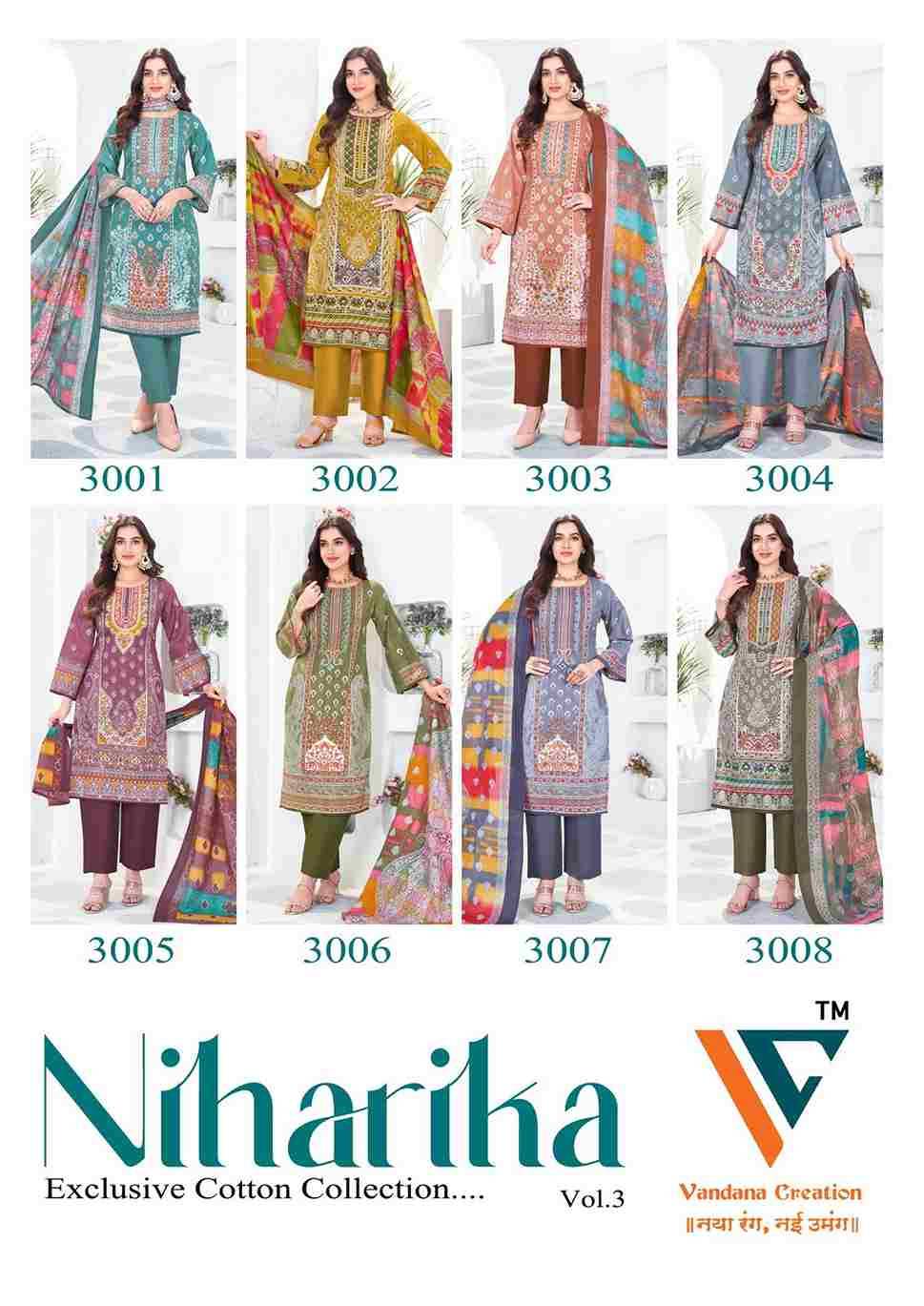 Niharika Vol-3 By Vandana Fashion 3001 To 3008 Series Beautiful Festive Suits Stylish Fancy Colorful Casual Wear & Ethnic Wear Cotton Print Dresses At Wholesale Price