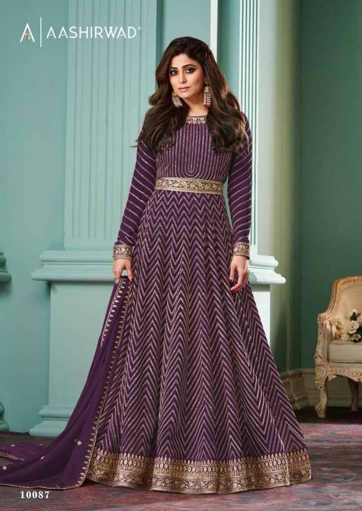 Alizza Silver By Aashirwad Creation 10085 To 10090 Series Designer Stylish Fancy Colorful Beautiful Party Wear & Ethnic Wear Collection Premium Georgette Gowns With Dupatta At Wholesale Price