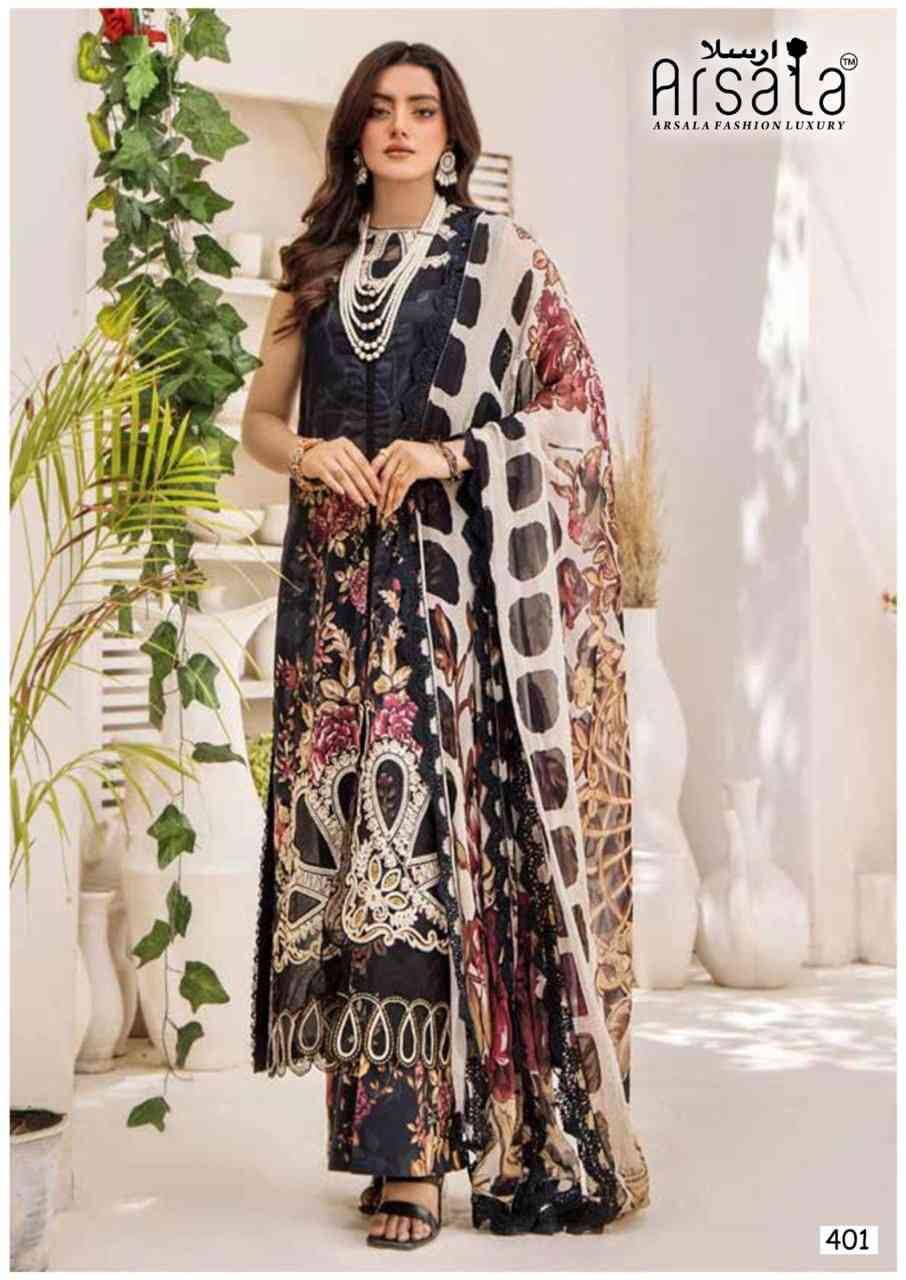 Amira Vol-4 By Arsala 401 To 406 Series Beautiful Festive Suits Stylish Fancy Colorful Casual Wear & Ethnic Wear Pure Lawn Cotton Print Dresses At Wholesale Price