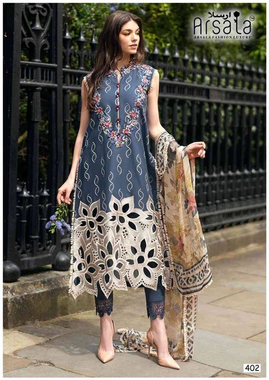 Amira Vol-4 By Arsala 401 To 406 Series Beautiful Festive Suits Stylish Fancy Colorful Casual Wear & Ethnic Wear Pure Lawn Cotton Print Dresses At Wholesale Price