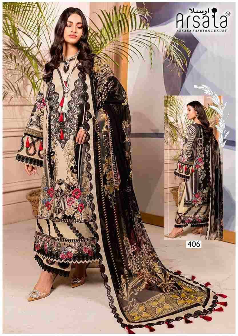 Amira Vol-4 By Arsala 401 To 406 Series Beautiful Festive Suits Stylish Fancy Colorful Casual Wear & Ethnic Wear Pure Lawn Cotton Print Dresses At Wholesale Price