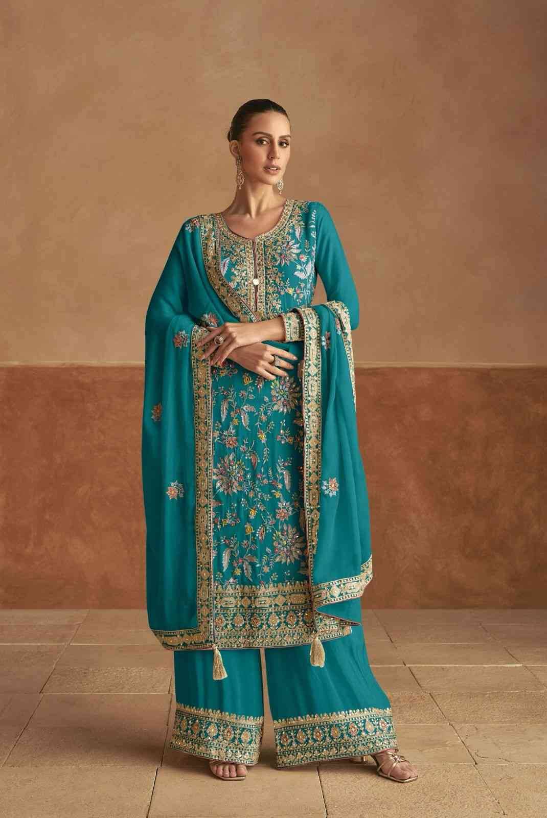 Lahza Colours By Gulkayra Designer 7474-C To 7474-E Series Beautiful Sharara Suits Colorful Stylish Fancy Casual Wear & Ethnic Wear Chinnon Dresses At Wholesale Price