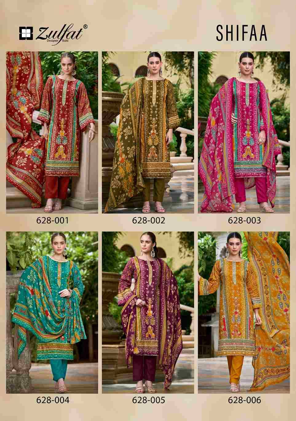 Shifaa By Zulfat 628-001 To 628-006 Series Beautiful Festive Suits Stylish Fancy Colorful Casual Wear & Ethnic Wear Pure Viscose Rayon Print Dresses At Wholesale Price