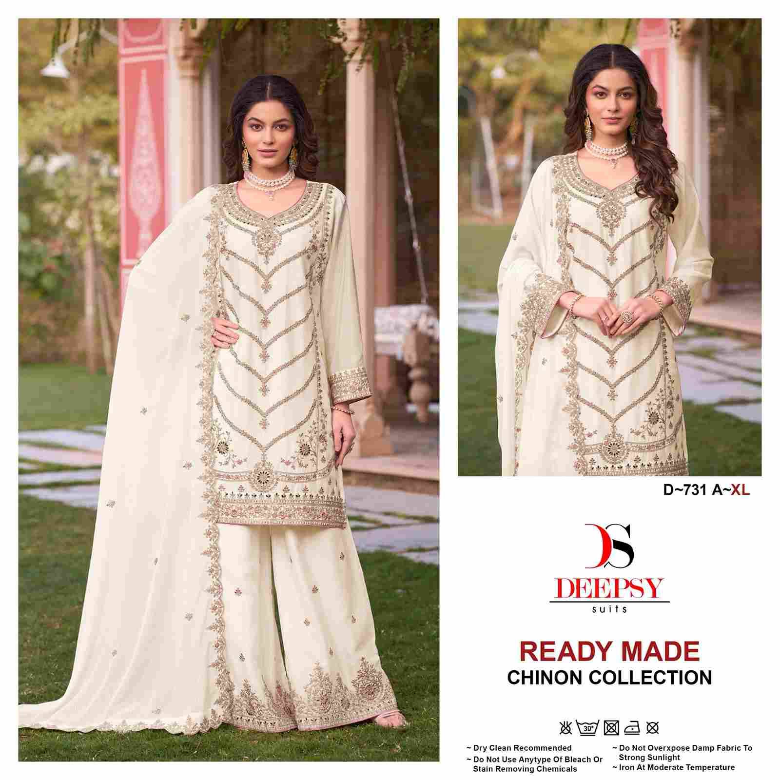 Deepsy Hit Design 731 Colours By Deepsy Suits 731-A To 731-D Series Beautiful Pakistani Suits Colorful Stylish Fancy Casual Wear & Ethnic Wear Pure Chinnon Embroidered Dresses At Wholesale Price