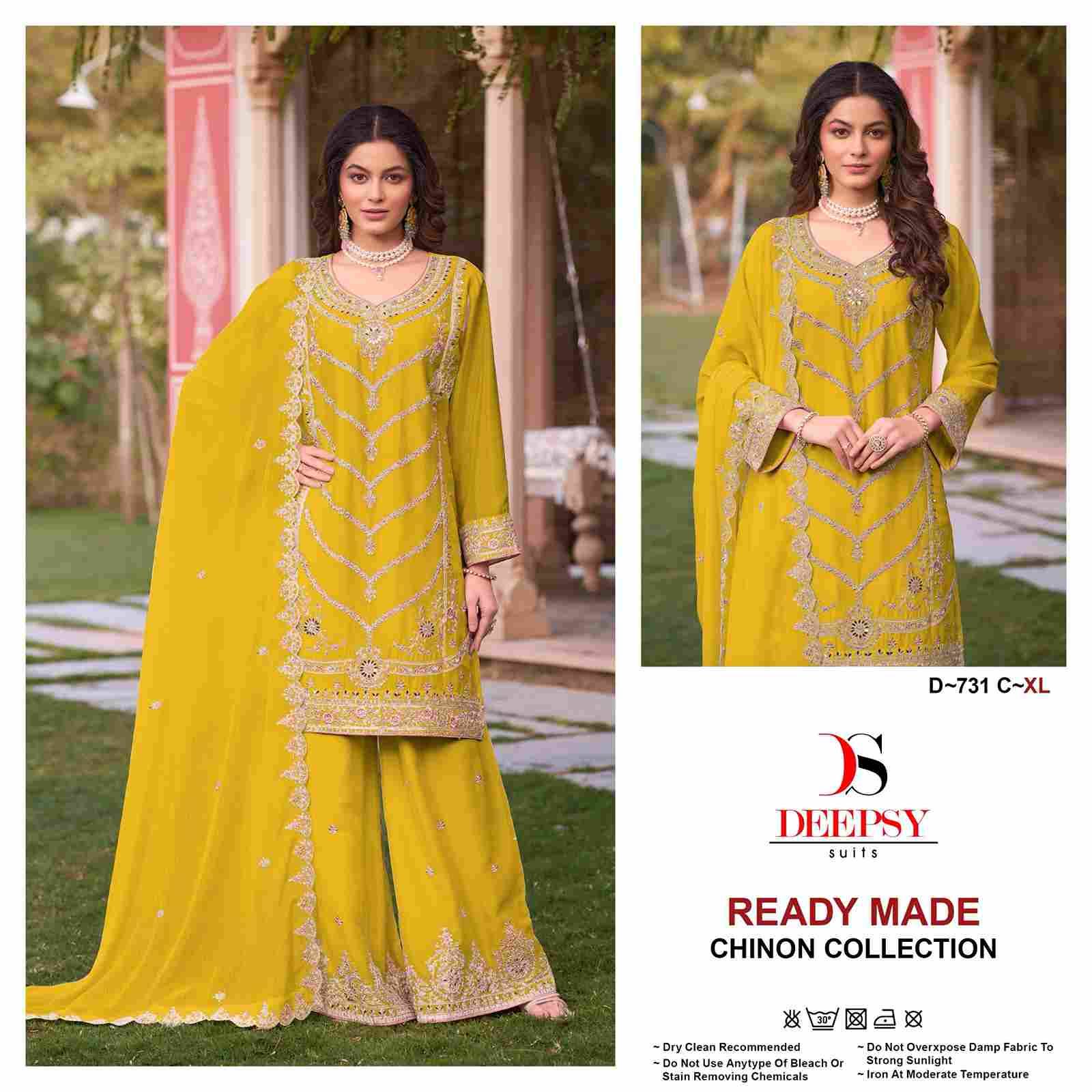 Deepsy Hit Design 731 Colours By Deepsy Suits 731-A To 731-D Series Beautiful Pakistani Suits Colorful Stylish Fancy Casual Wear & Ethnic Wear Pure Chinnon Embroidered Dresses At Wholesale Price