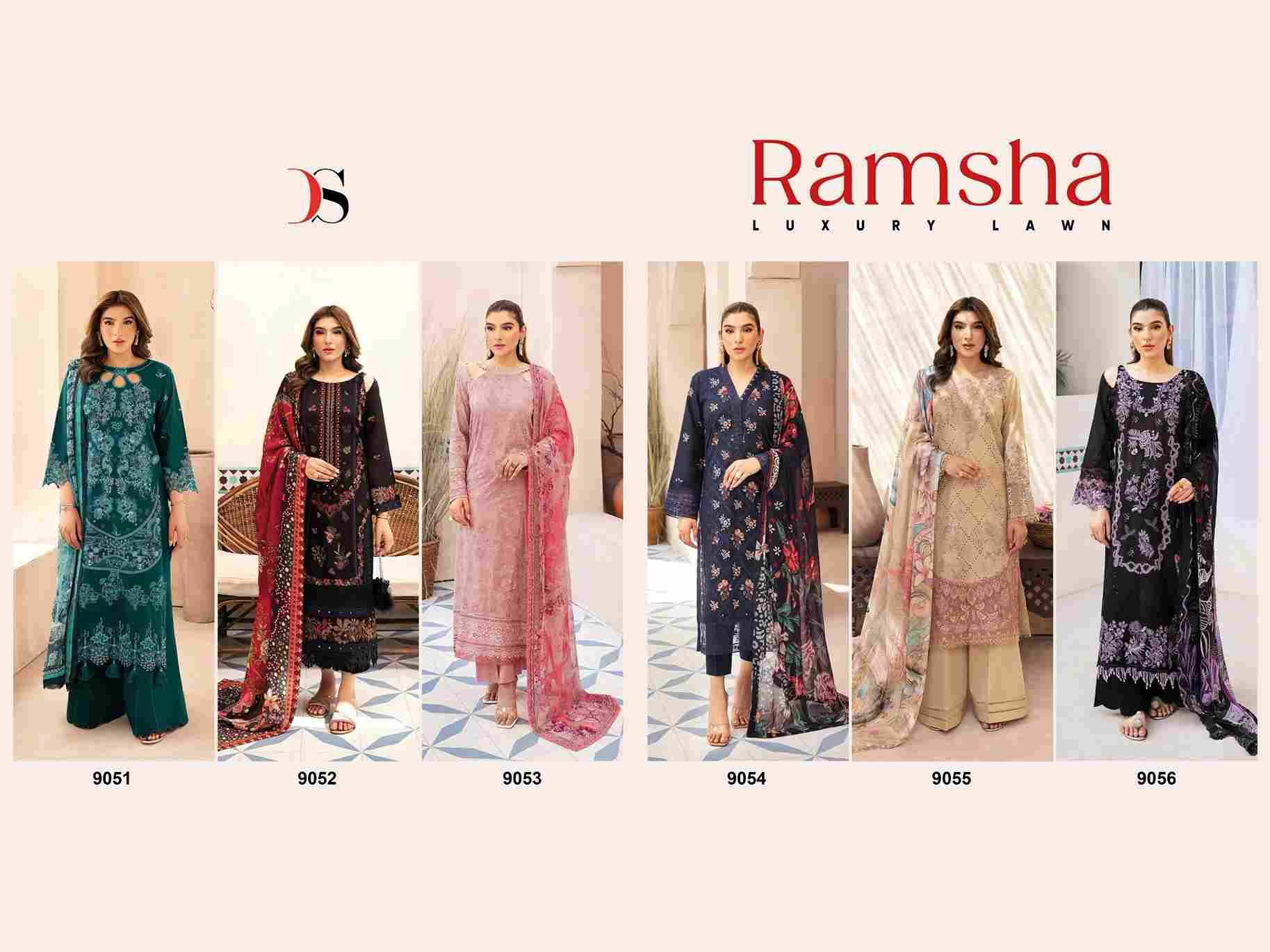 Ramsha Luxury Lawn By Deepsy Suits 9051 To 9056 Series Pakistani Stylish Beautiful Colourful Printed & Embroidered Party Wear & Occasional Wear Pure Cotton Dresses At Wholesale Price