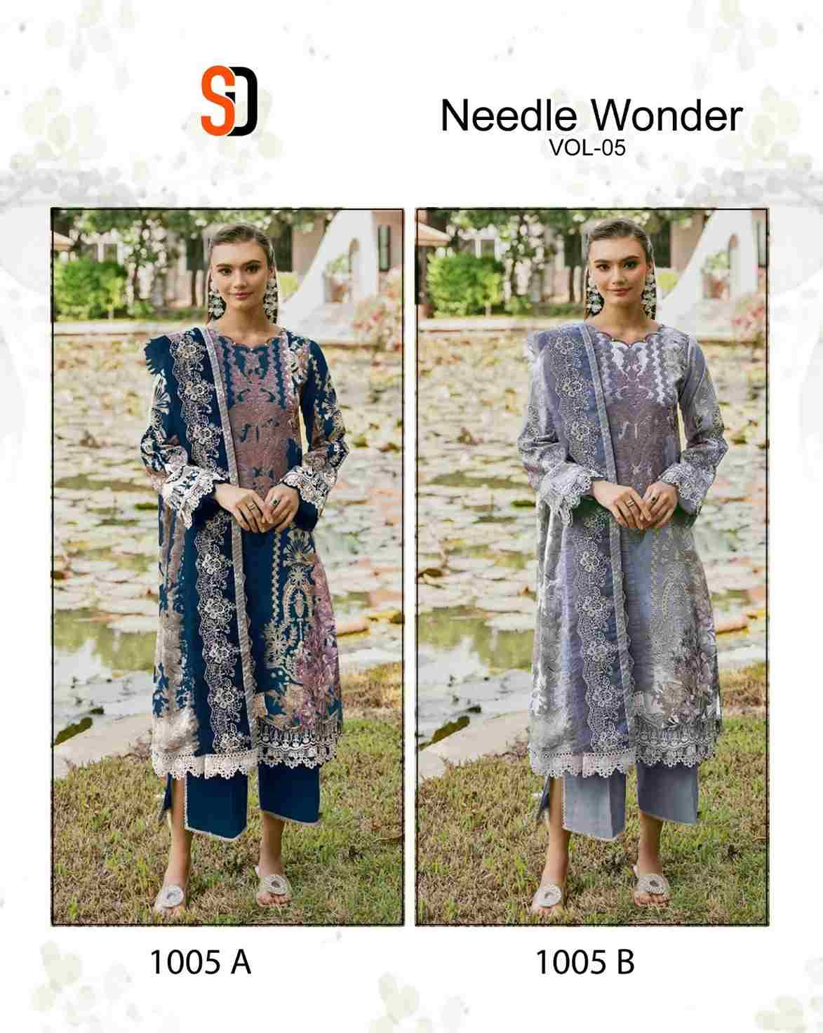 Needle Wonder Vol-5 Colours By Shraddha Designer 1005-A To 1005-B Series Beautiful Pakistani Suits Colorful Stylish Fancy Casual Wear & Ethnic Wear Pure Cotton Embroidered Dresses At Wholesale Price