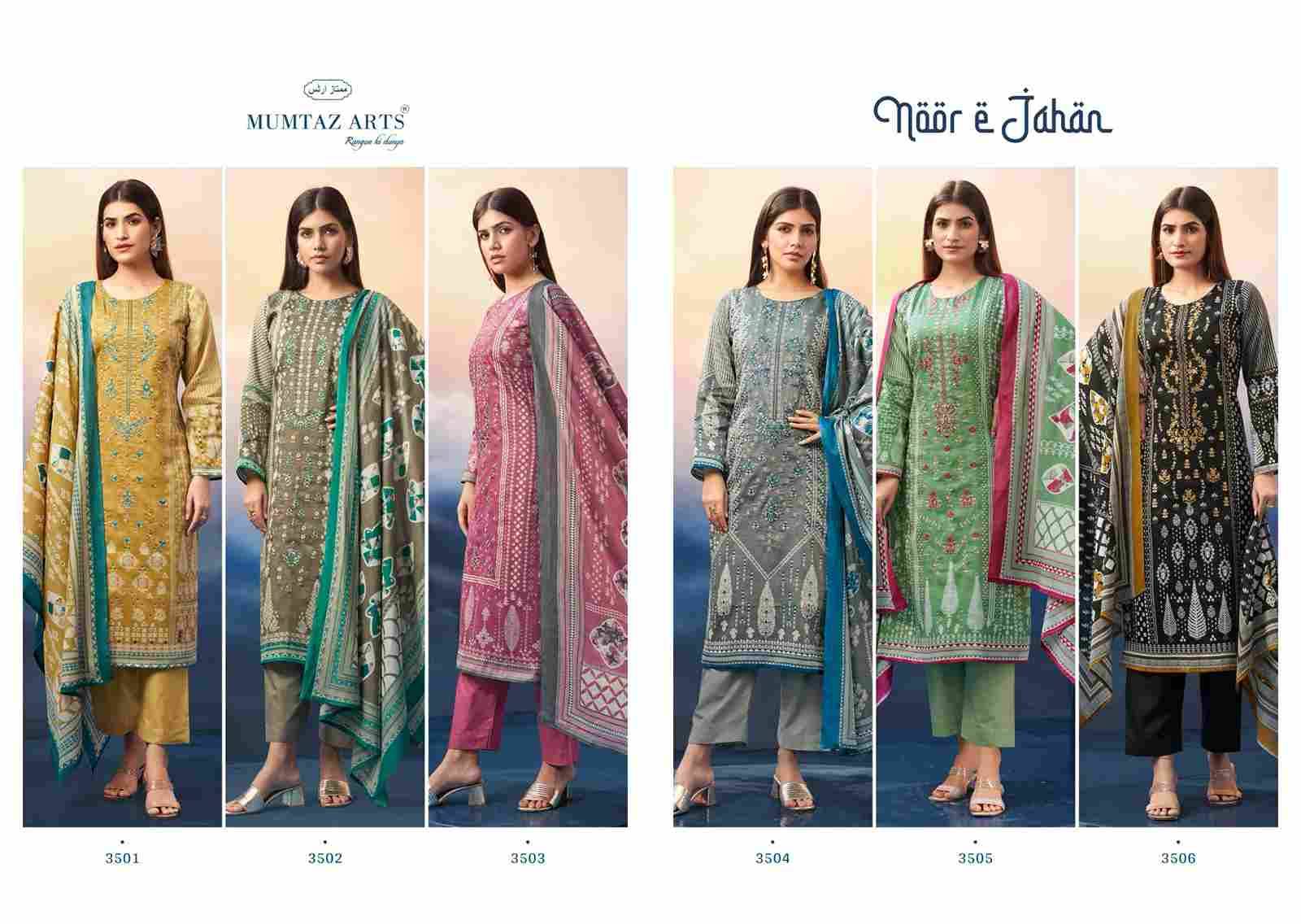 Noor E Jahan By Mumtaz Arts 3501 To 3506 Series Beautiful Festive Suits Colorful Stylish Fancy Casual Wear & Ethnic Wear Pure Jam Satin Print With Work Dresses At Wholesale Price