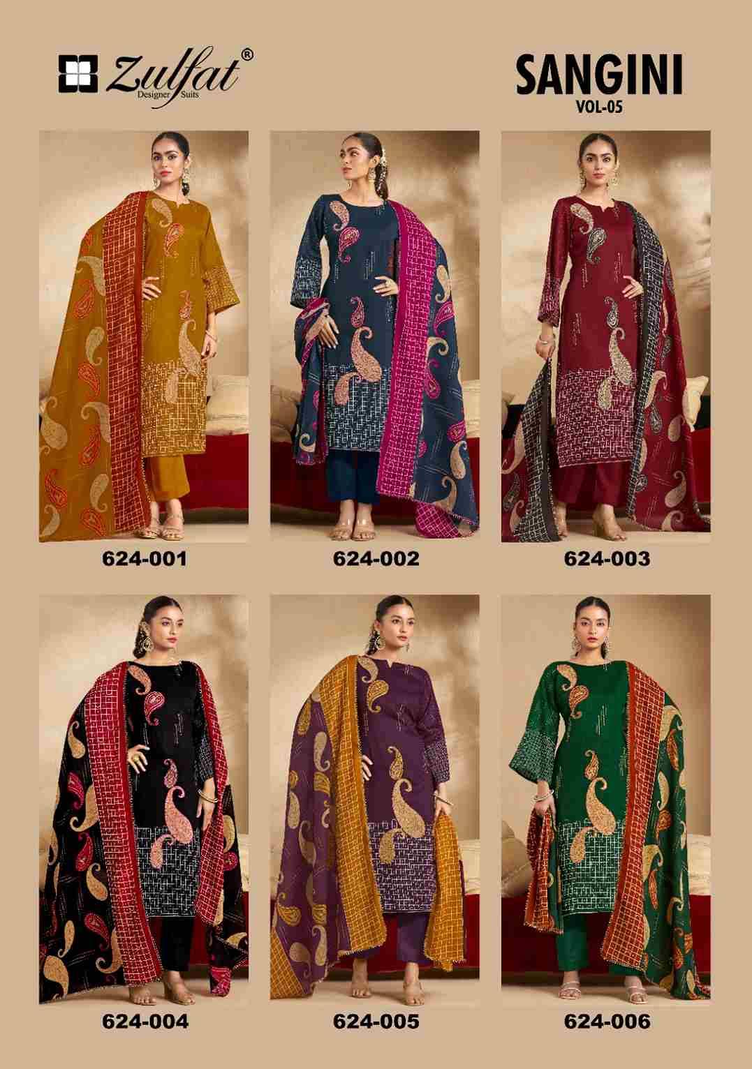 Sangini Vol-5 By Zulfat 624-001 To 624-006 Series Beautiful Festive Suits Stylish Fancy Colorful Casual Wear & Ethnic Wear Pure Jam Cotton Print Dresses At Wholesale Price