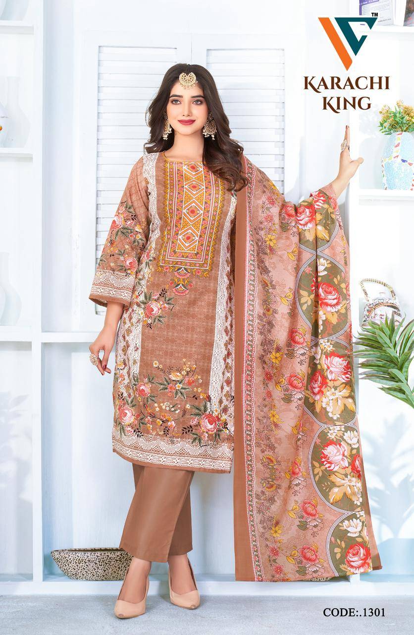 Karachi King Vol-13 By Vandana Creation 1301 To 1308 Series Beautiful Festive Suits Stylish Fancy Colorful Casual Wear & Ethnic Wear Cotton Print Dresses At Wholesale Price