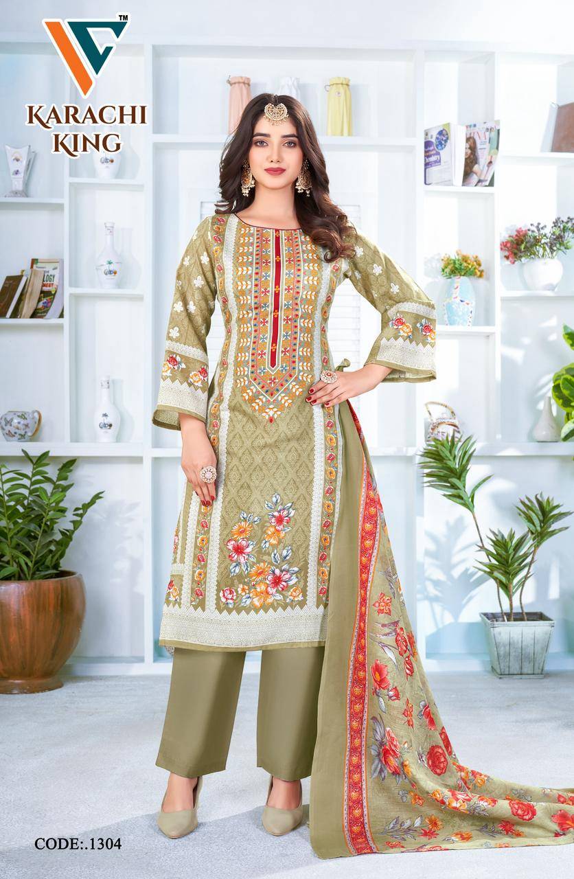 Karachi King Vol-13 By Vandana Creation 1301 To 1308 Series Beautiful Festive Suits Stylish Fancy Colorful Casual Wear & Ethnic Wear Cotton Print Dresses At Wholesale Price