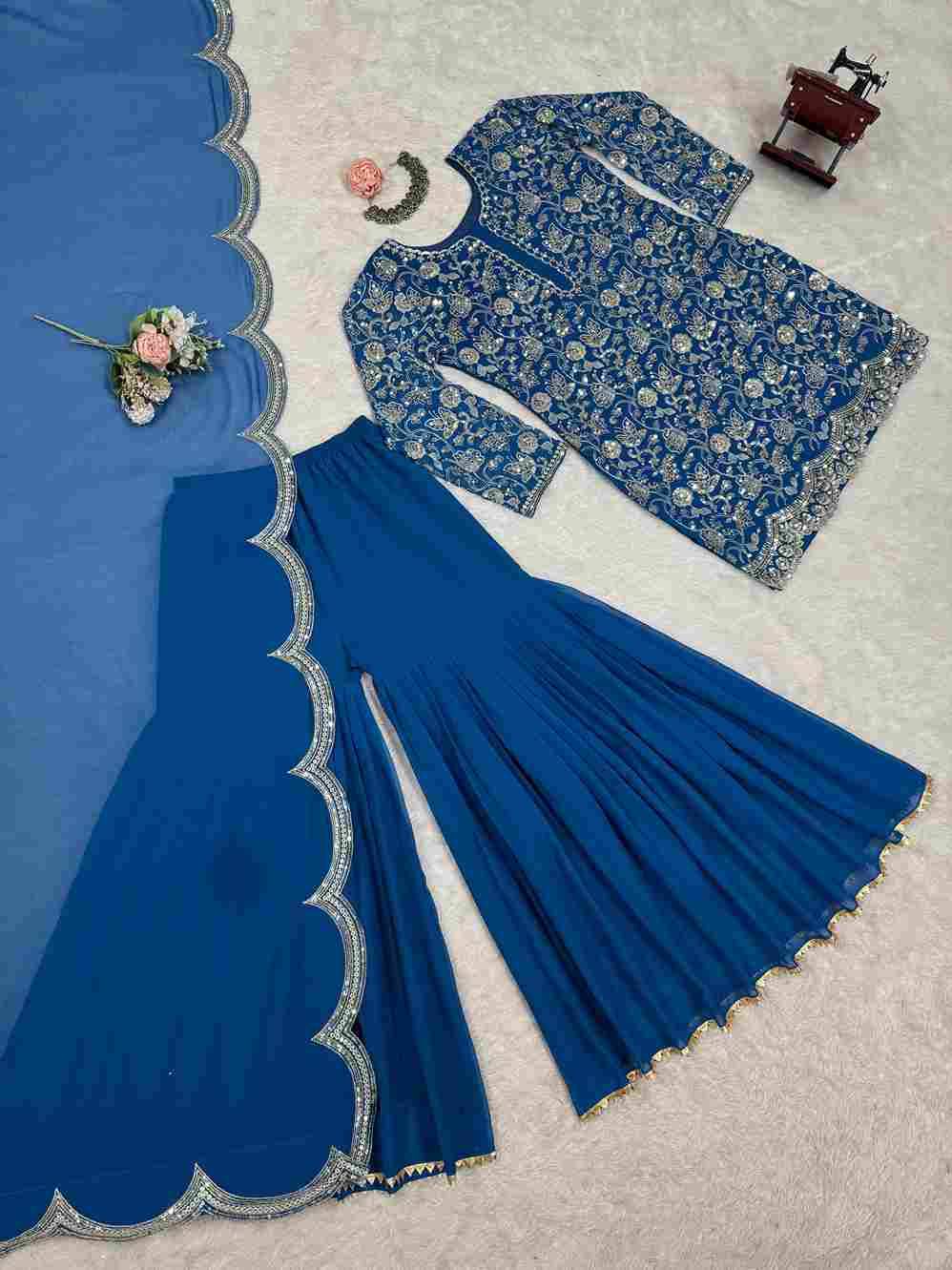 R-5834 By Fashid Wholesale Sharara Beautiful Stylish Fancy Colorful Casual Wear & Ethnic Wear Faux Georgette Dresses With Bottom At Wholesale Price