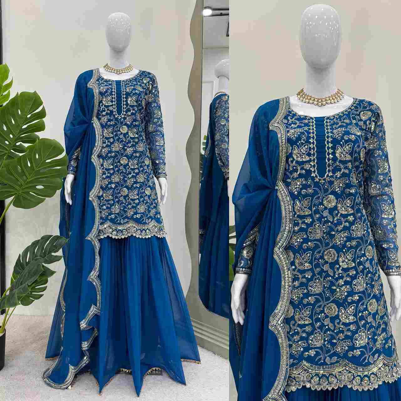 R-5834 By Fashid Wholesale Sharara Beautiful Stylish Fancy Colorful Casual Wear & Ethnic Wear Faux Georgette Dresses With Bottom At Wholesale Price