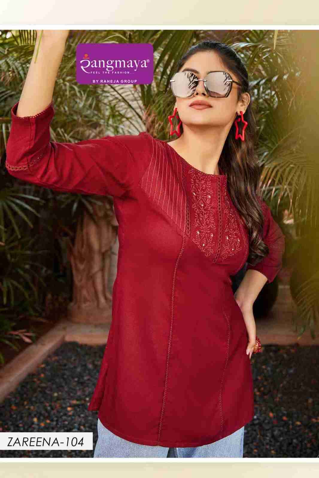 Zareena By Rangmaya 101 To 108 Series Designer Stylish Fancy Colorful Beautiful Party Wear & Ethnic Wear Collection Rayon Tops At Wholesale Price