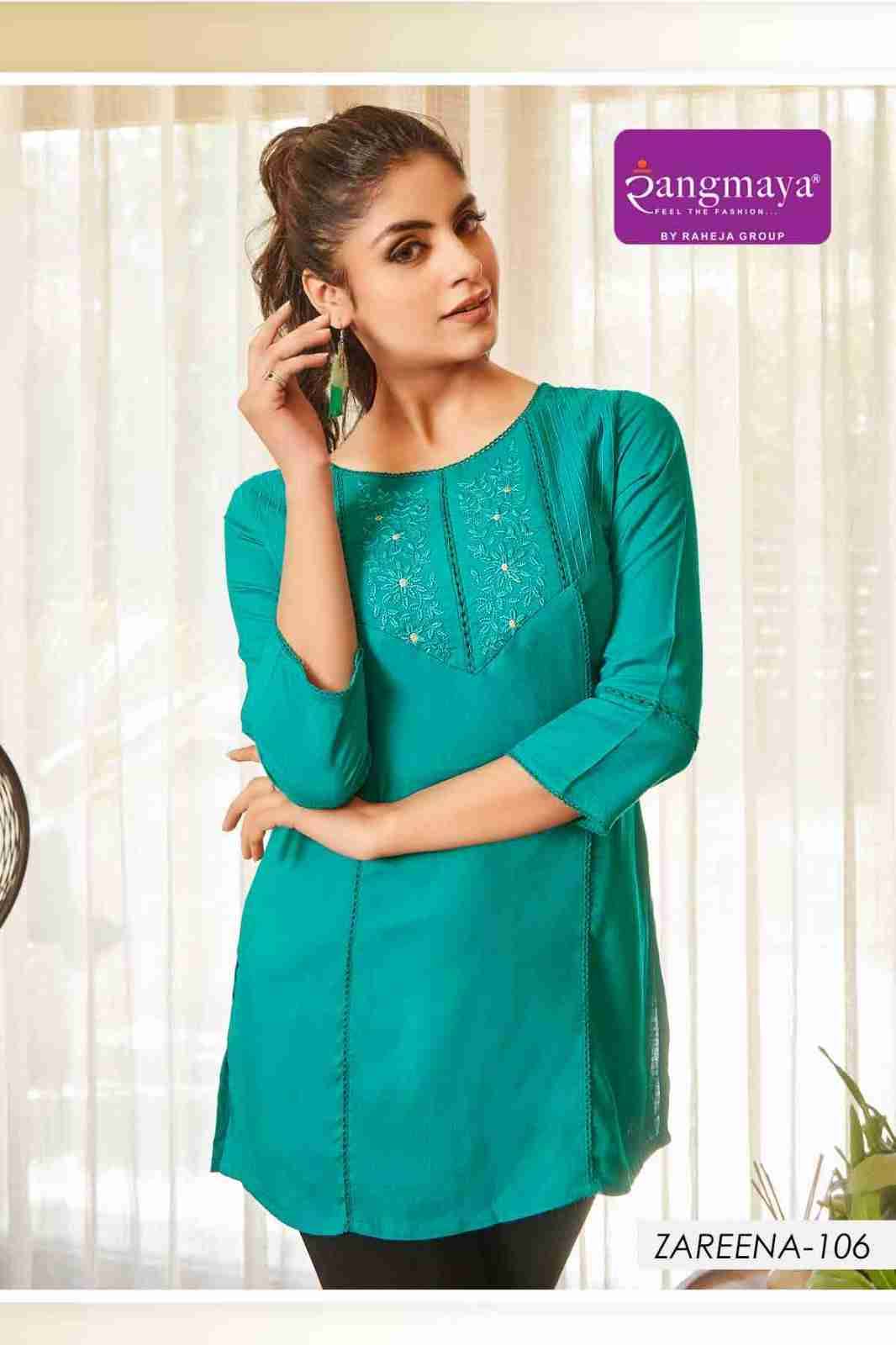 Zareena By Rangmaya 101 To 108 Series Designer Stylish Fancy Colorful Beautiful Party Wear & Ethnic Wear Collection Rayon Tops At Wholesale Price