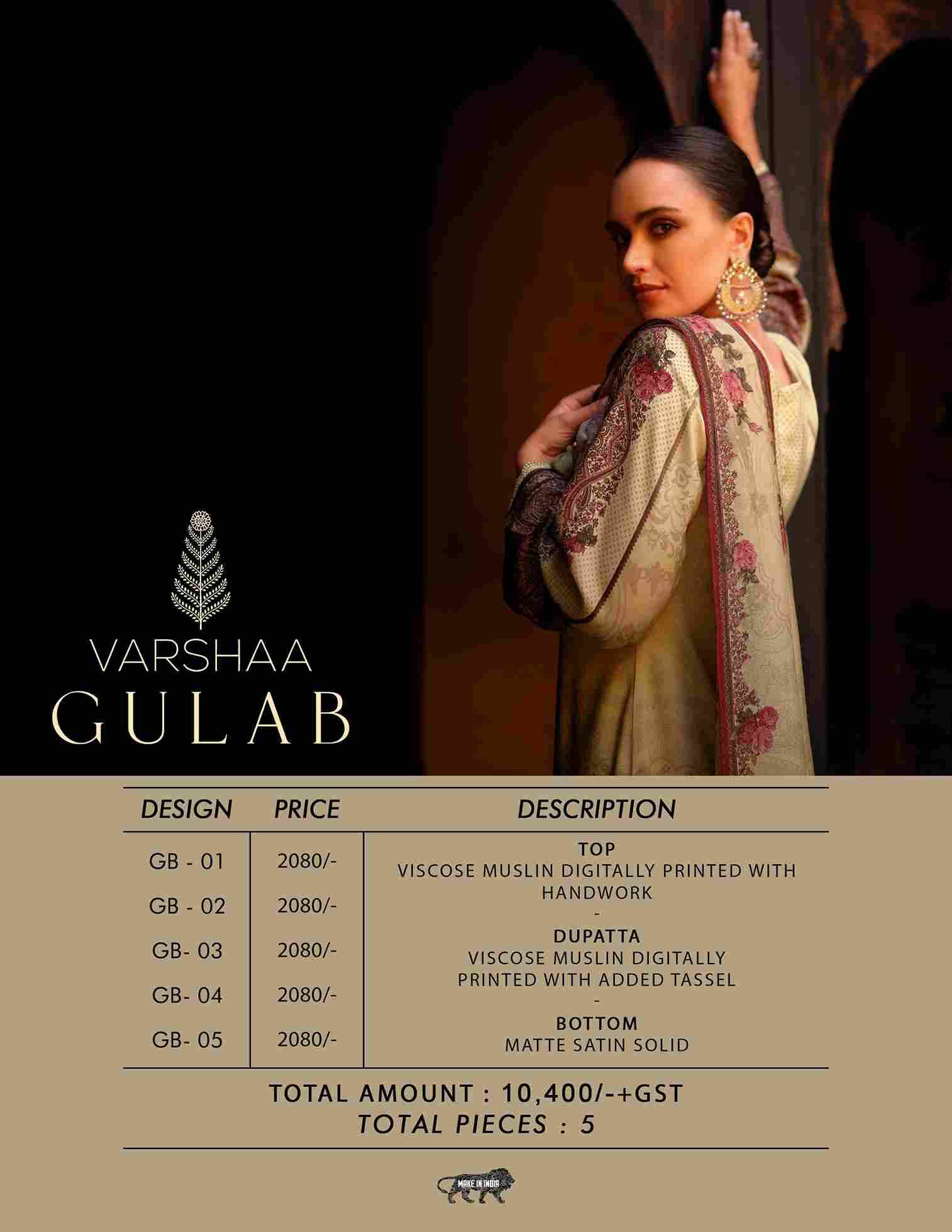 Gulab By Varshaa 01 To 05 Series Beautiful Festive Suits Colorful Stylish Fancy Casual Wear & Ethnic Wear Viscose Muslin Dresses At Wholesale Price