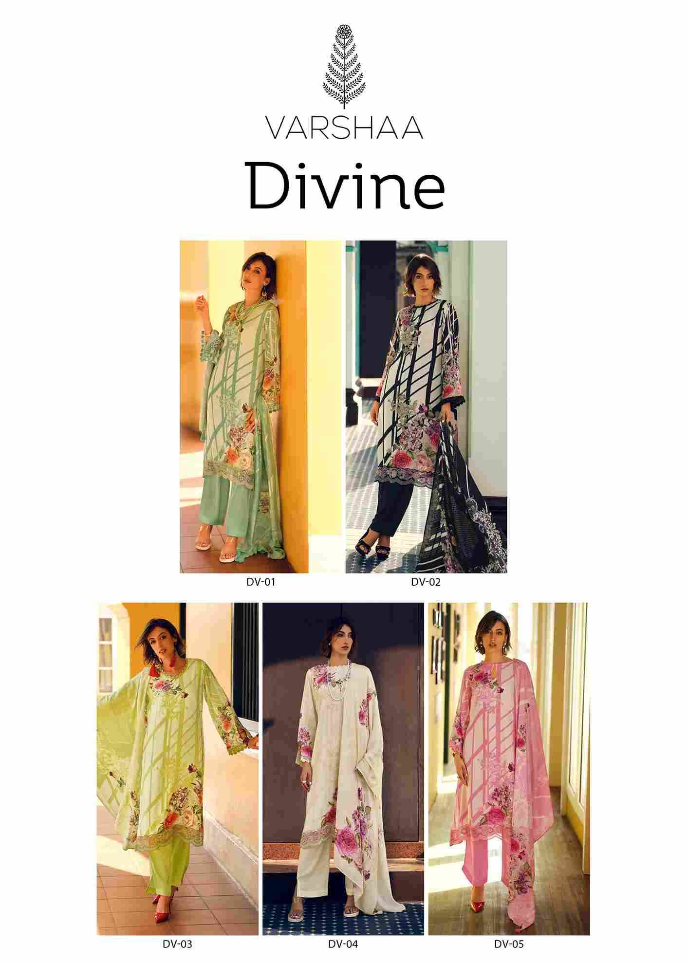 Divine By Varshaa 01 To 05 Series Beautiful Festive Suits Colorful Stylish Fancy Casual Wear & Ethnic Wear Viscose Muslin Dresses At Wholesale Price