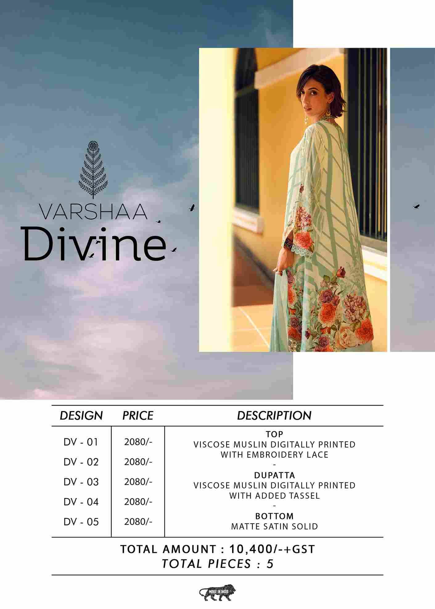 Divine By Varshaa 01 To 05 Series Beautiful Festive Suits Colorful Stylish Fancy Casual Wear & Ethnic Wear Viscose Muslin Dresses At Wholesale Price