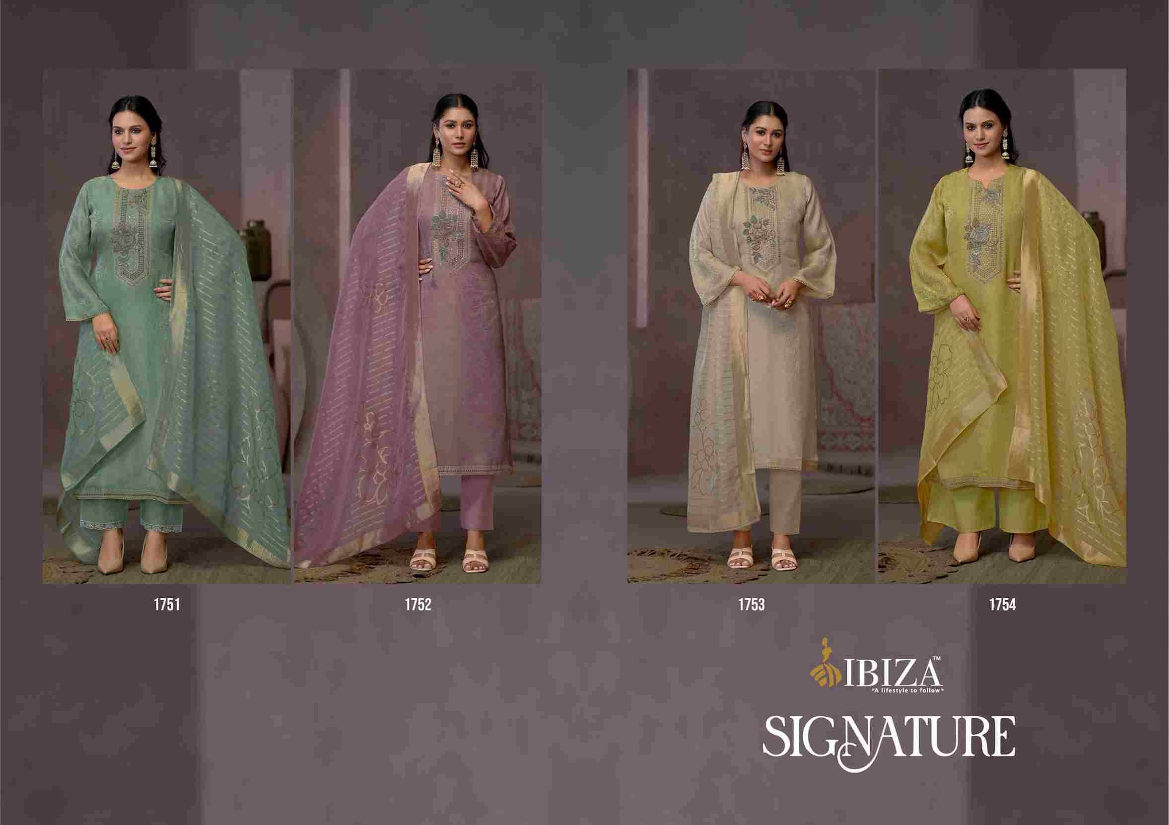 Signature by Ibiza 1751 To 1754 Series Beautiful Stylish Festive Suits Fancy Colorful Casual Wear & Ethnic Wear & Ready To Wear Pure Satin Silk Jacquard Dresses At Wholesale Price