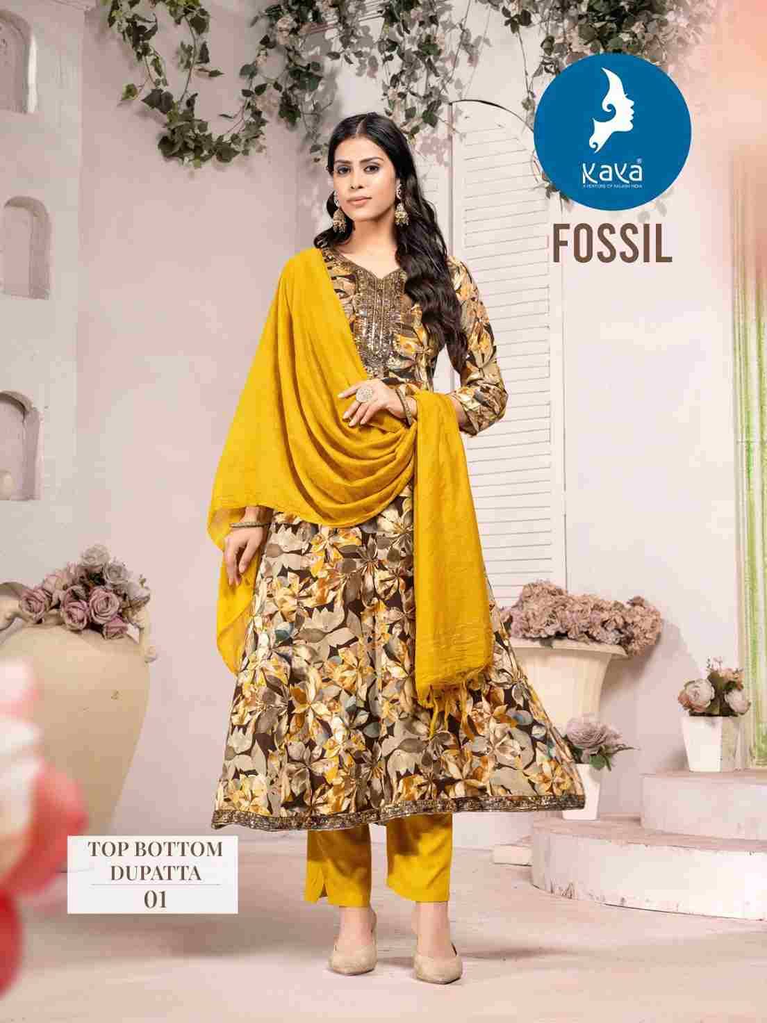 Fossil By Kaya 01 To 08 Series Festive Suits Collection Beautiful Stylish Fancy Colorful Party Wear & Occasional Wear Rayon Print Dresses At Wholesale Price