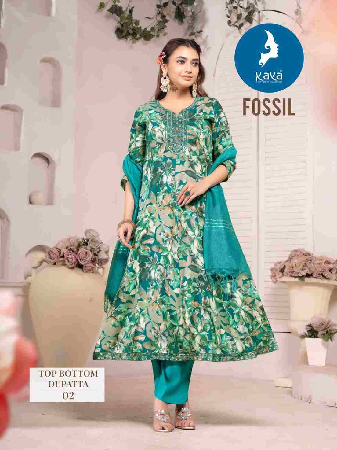 Fossil By Kaya 01 To 08 Series Festive Suits Collection Beautiful Stylish Fancy Colorful Party Wear & Occasional Wear Rayon Print Dresses At Wholesale Price