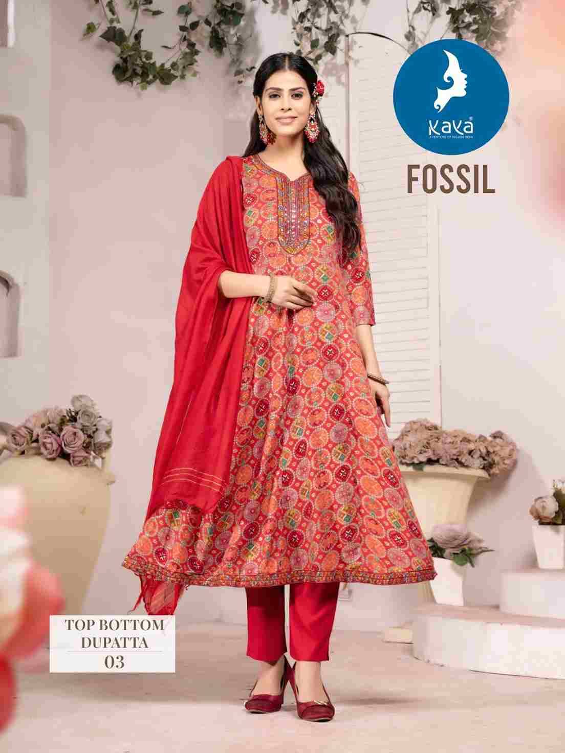 Fossil By Kaya 01 To 08 Series Festive Suits Collection Beautiful Stylish Fancy Colorful Party Wear & Occasional Wear Rayon Print Dresses At Wholesale Price