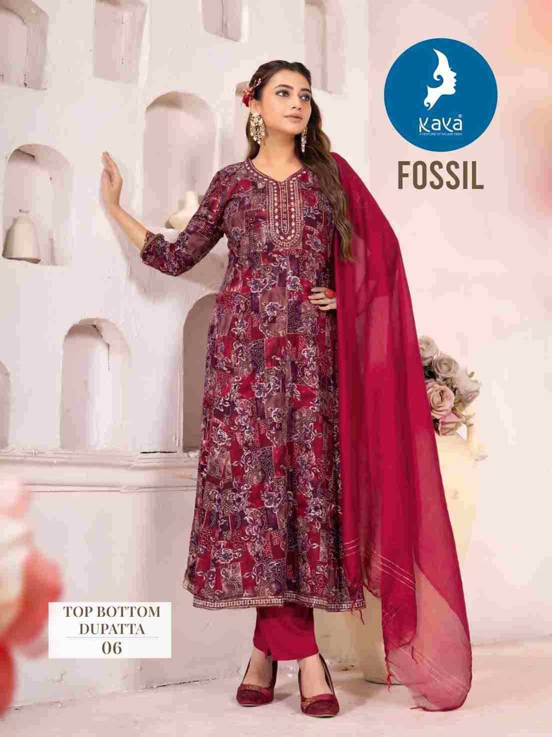 Fossil By Kaya 01 To 08 Series Festive Suits Collection Beautiful Stylish Fancy Colorful Party Wear & Occasional Wear Rayon Print Dresses At Wholesale Price