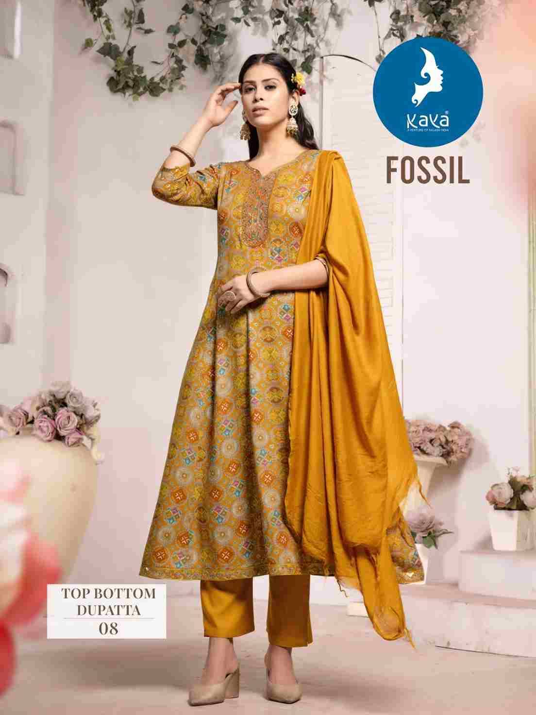 Fossil By Kaya 01 To 08 Series Festive Suits Collection Beautiful Stylish Fancy Colorful Party Wear & Occasional Wear Rayon Print Dresses At Wholesale Price