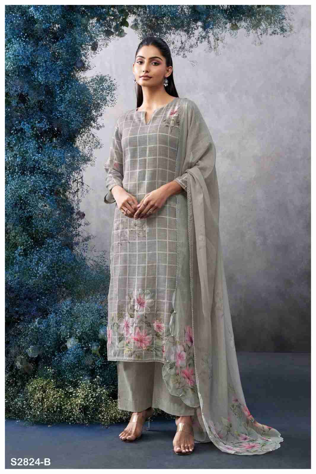 Liezel 2824 By Ganga Fashion 2824-A To 2824-D Series Beautiful Festive Suits Colorful Stylish Fancy Casual Wear & Ethnic Wear Premium Women Linen Jacquad Print Dresses At Wholesale Price