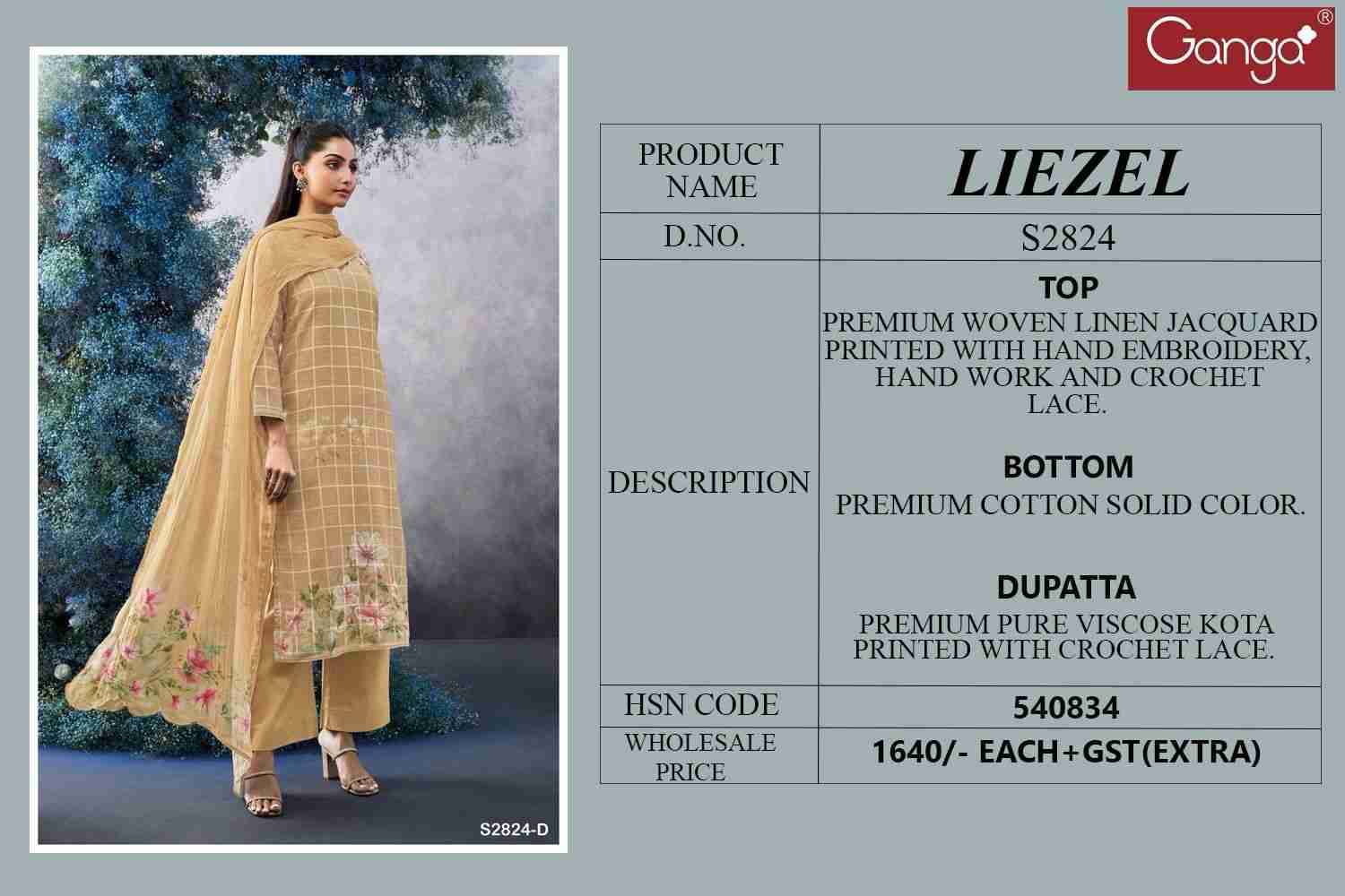 Liezel 2824 By Ganga Fashion 2824-A To 2824-D Series Beautiful Festive Suits Colorful Stylish Fancy Casual Wear & Ethnic Wear Premium Women Linen Jacquad Print Dresses At Wholesale Price