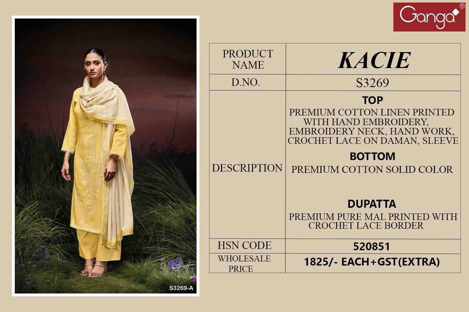 Kacie 3269 By Ganga Fashion 3269-A To 3269-D Series Beautiful Festive Suits Colorful Stylish Fancy Casual Wear & Ethnic Wear Premium Cottton Kota Dresses At Wholesale Price