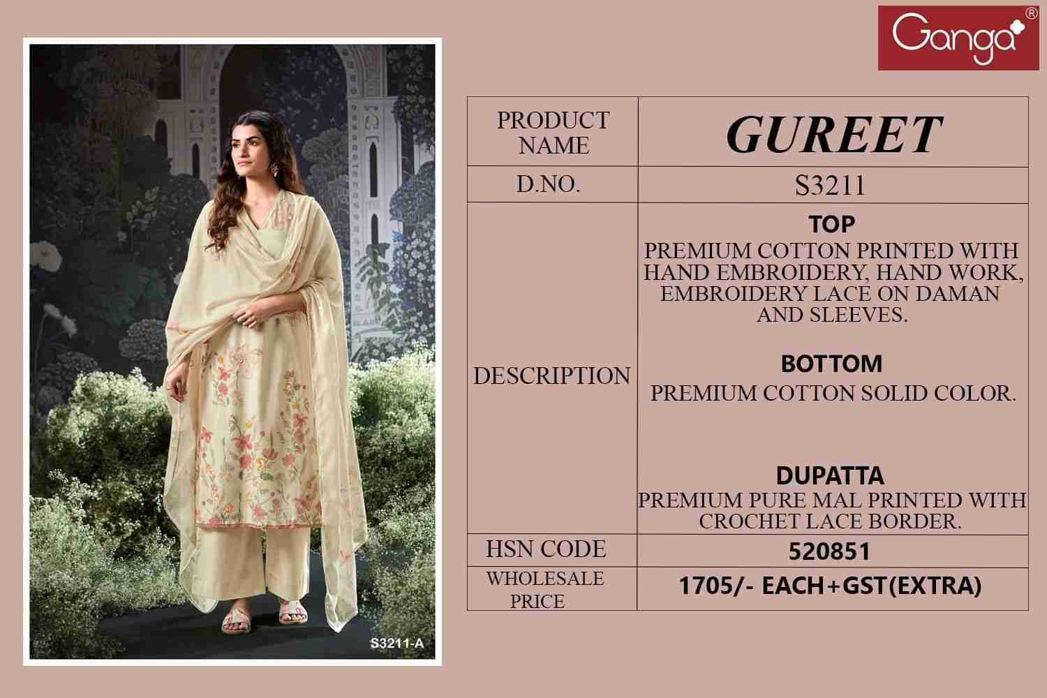 Gureet 3211 By Ganga Fashion 3211-A To 3211-D Series Beautiful Festive Suits Colorful Stylish Fancy Casual Wear & Ethnic Wear Premium Cottton Printed Dresses At Wholesale Price