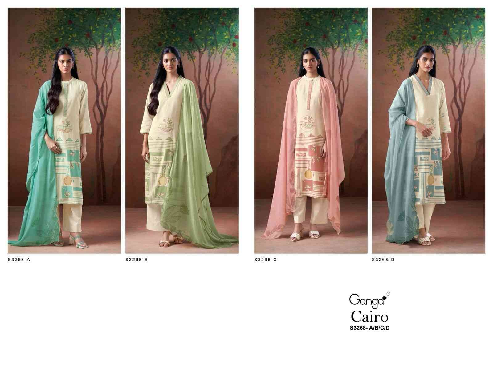 Cairo 3268 By Ganga Fashion 3268-A To 3268-D Series Beautiful Festive Suits Colorful Stylish Fancy Casual Wear & Ethnic Wear Premium Cotton Linen Print Dresses At Wholesale Price