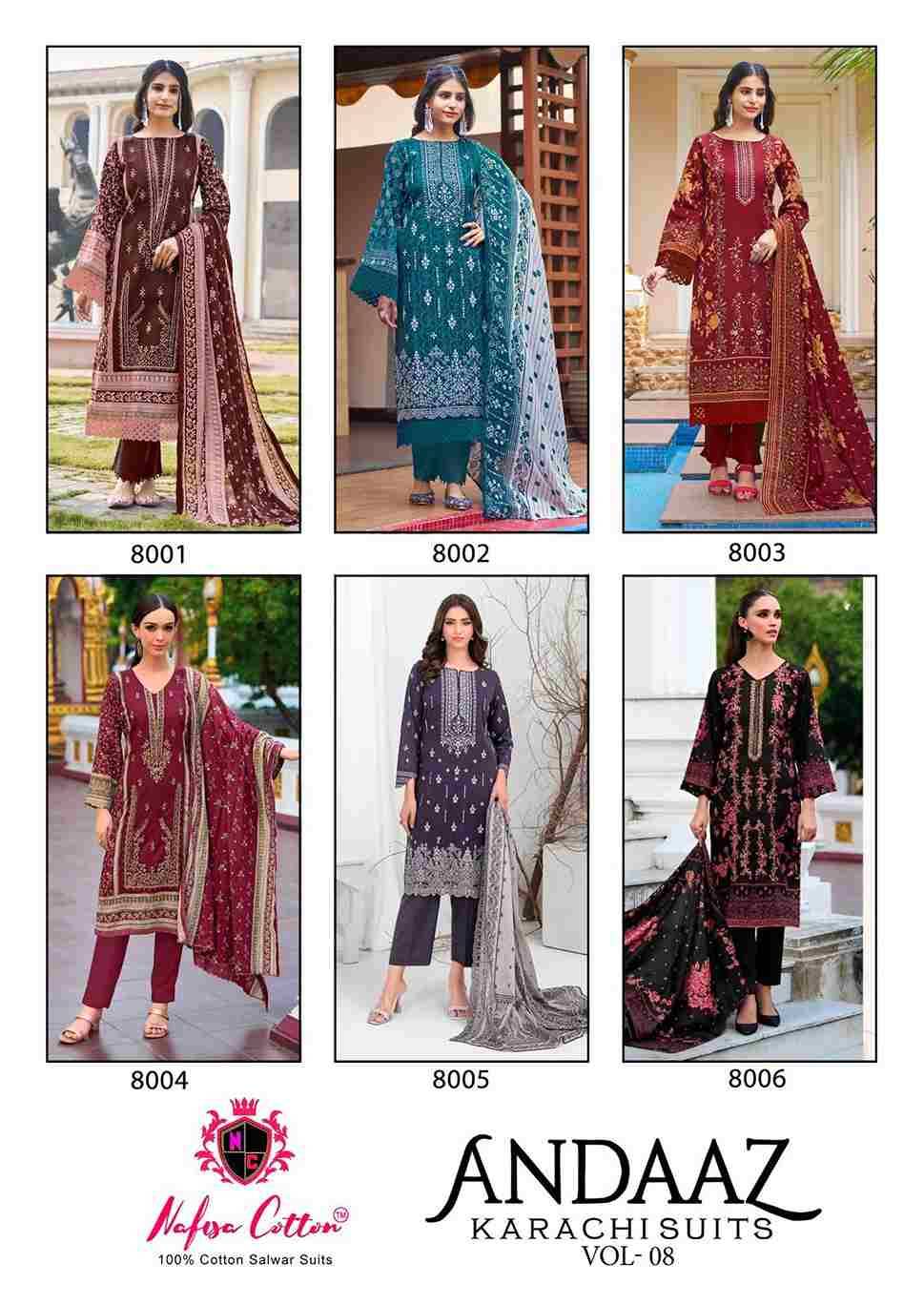 Andaaz Vol-8 By Nafisa Cotton 8001 To 8006 Series Beautiful Festive Suits Stylish Fancy Colorful Casual Wear & Ethnic Wear Pure Cotton Digital Print Dresses At Wholesale Price