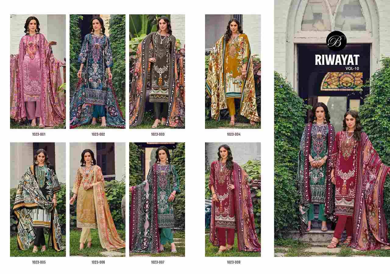 Riwayat Vol-10 By Belliza 1023-001 To 1023-008 Series Beautiful Festive Suits Stylish Fancy Colorful Casual Wear & Ethnic Wear Pure Viscose Rayon Print Dresses At Wholesale Price